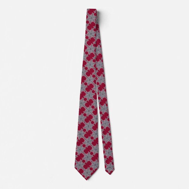 Christmas Holiday Xmas Winter Red Gray Snowflakes Tie (Front)