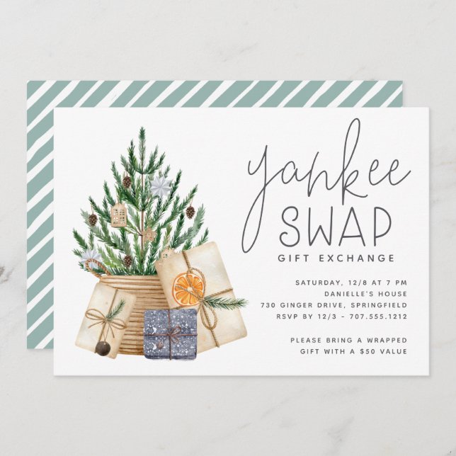 Christmas Holiday Yankee Swap Gift Exchange Party Invitation (Front/Back)