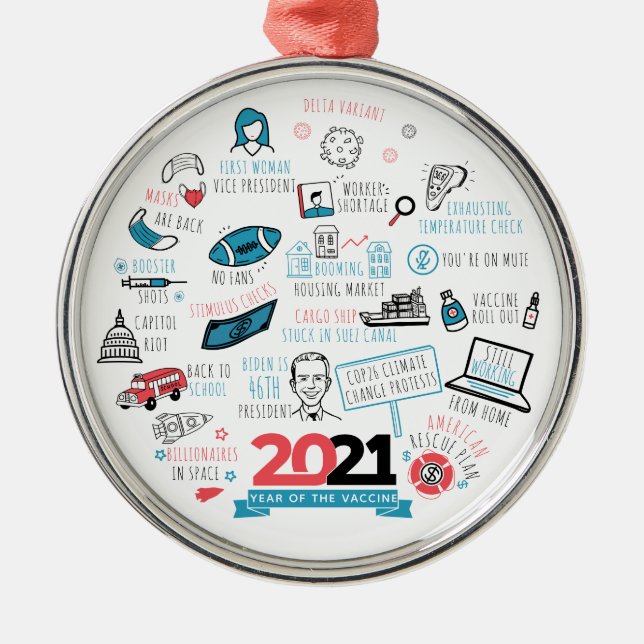 Christmas Holidays 2021 Vaccine Year Commemorative Metal Ornament (Front)