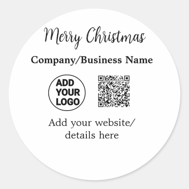 Christmas holidays add business logo name q r code classic round sticker (Front)