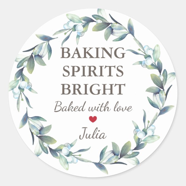 Christmas Holidays Baking Spirits Bright with Love Classic Round Sticker (Front)