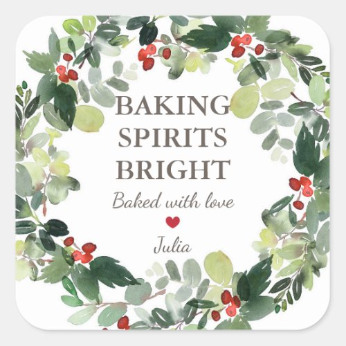 Christmas Holidays Baking Spirits Bright with Love Square Sticker
