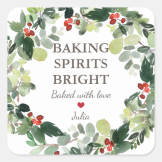 Christmas Holidays Baking Spirits Bright with Love Square Sticker