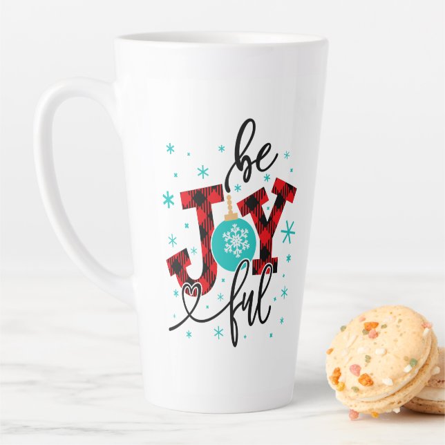 Christmas Holidays Be Joyful Modern Winter Plaid Latte Mug (In Situ)