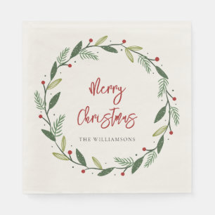 Christmas Holidays Botanical Script Family Paper Napkins