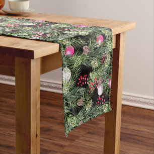 Christmas Holidays Chic Watercolor Floral Pattern Short Table Runner