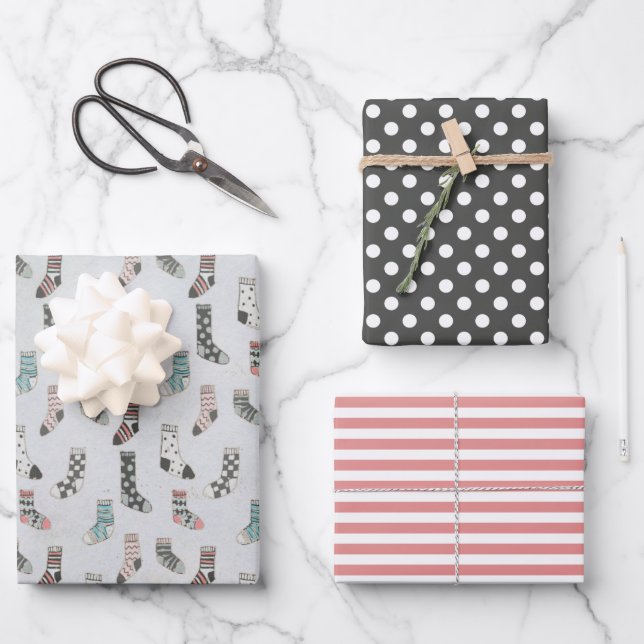 Christmas Holidays Cozy Winter Socks Hygge Wrapping Paper Sheets (Front)