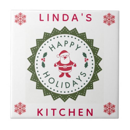 Christmas Holidays Cute Cartoon Santa Red Kitchen Ceramic Tile