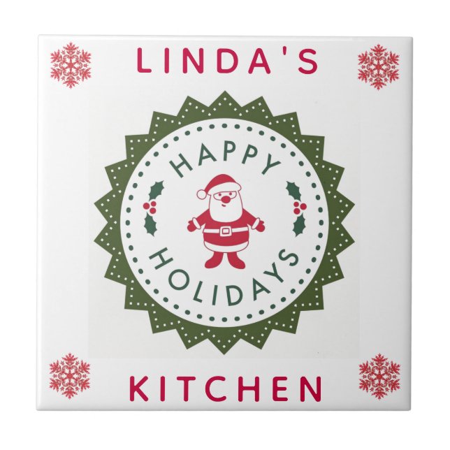Christmas Holidays Cute Cartoon Santa Red Kitchen Ceramic Tile (Front)