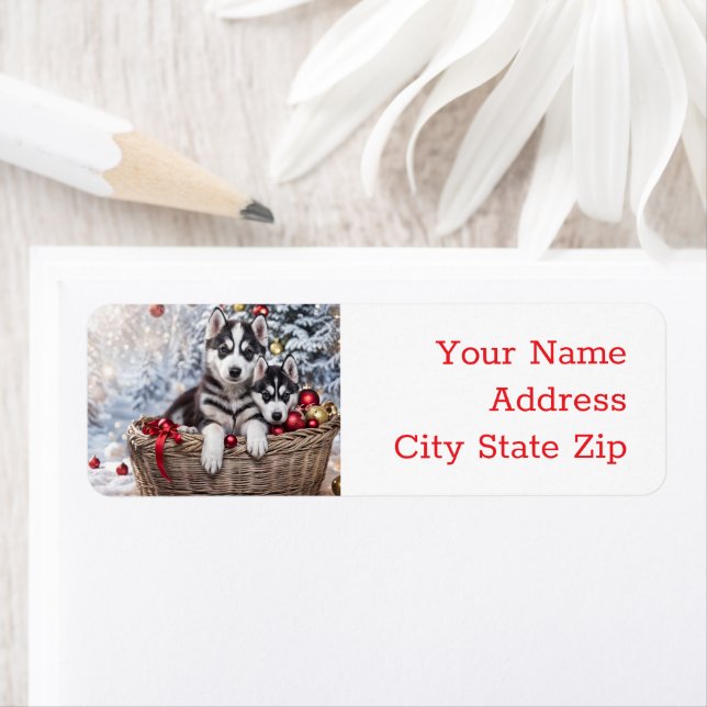 Christmas Holidays Cute Husky Puppy Return Address Label (Insitu)