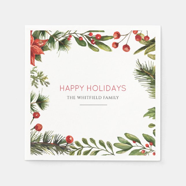 Christmas Holidays Family Berries Greenery Paper Napkins (Front)