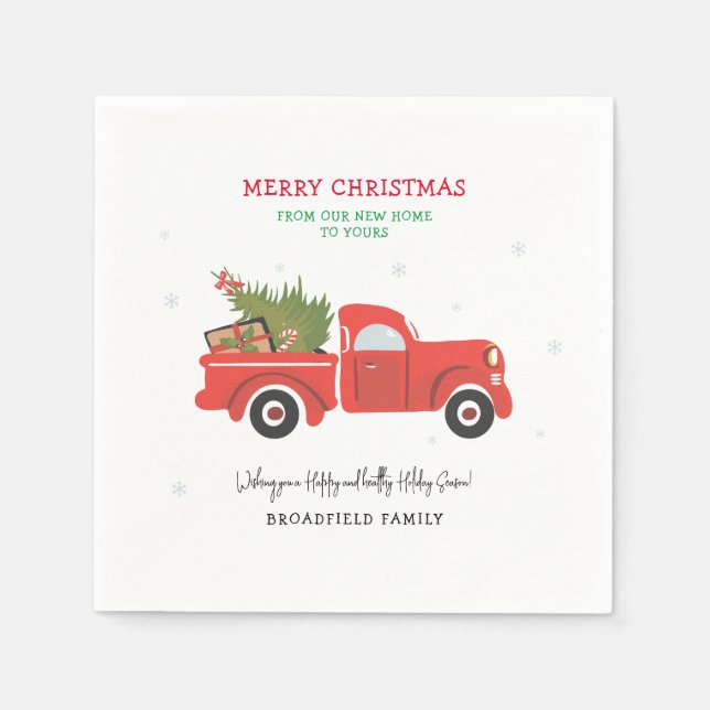 Christmas Holidays Family Name Red Truck Paper Napkins (Front)