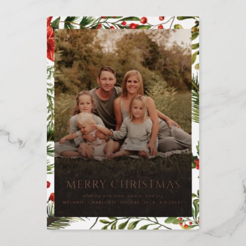 Christmas Holidays Family Photo Greetings Gold Foil Holiday Card