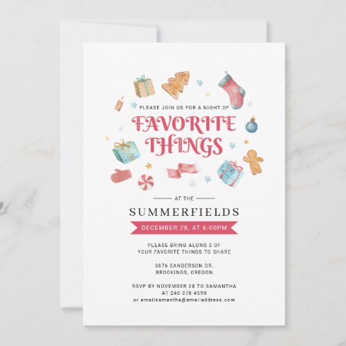 Christmas Holidays Favorite Things Party Invitation