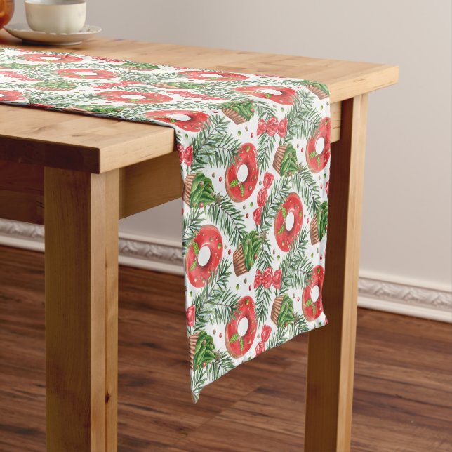 Christmas Holidays Festive Donut Cupcake Baking Short Table Runner (In Situ)