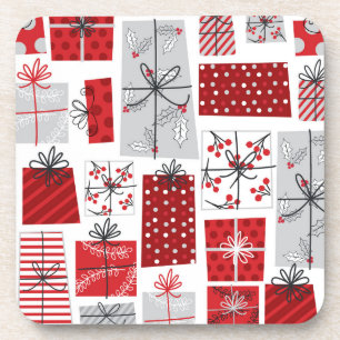 Christmas Holidays Festive Red Silver Modern Gifts Beverage Coaster