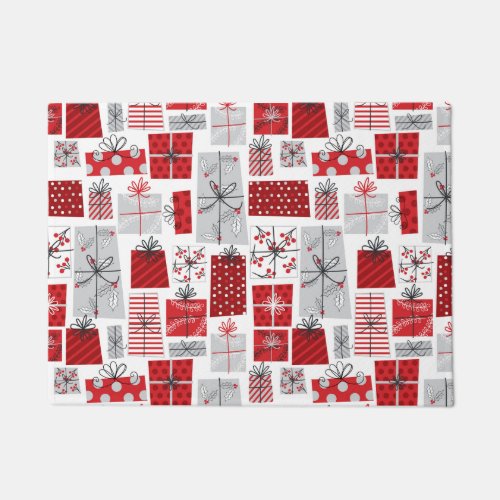 Christmas Holidays Festive Red Silver Modern Gifts Doormat