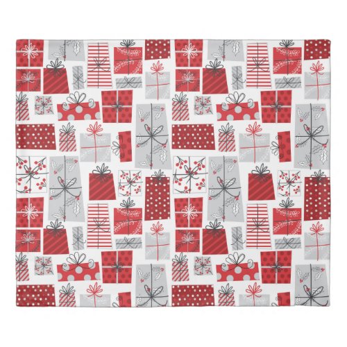 Christmas Holidays Festive Red Silver Modern Gifts Duvet Cover
