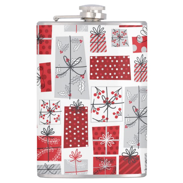 Christmas Holidays Festive Red Silver Modern Gifts Flask (Front)