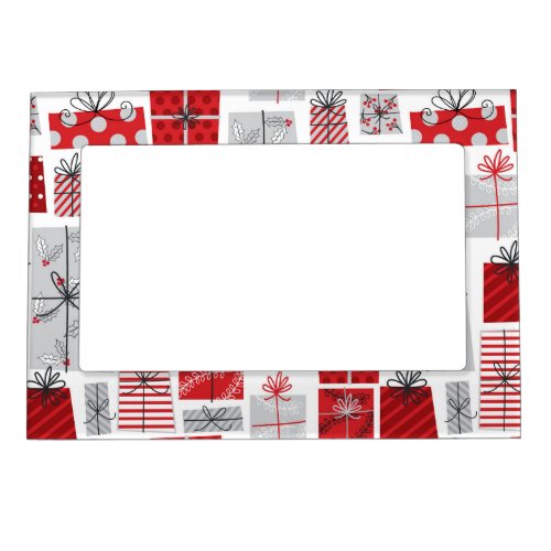 Christmas Holidays Festive Red Silver Modern Gifts Magnetic Frame