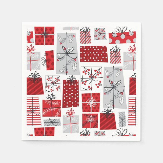 Christmas Holidays Festive Red Silver Modern Gifts Napkins (Front)