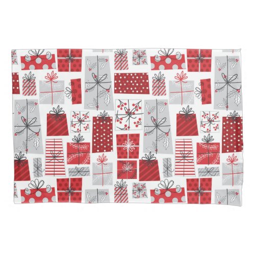 Christmas Holidays Festive Red Silver Modern Gifts Pillow Case