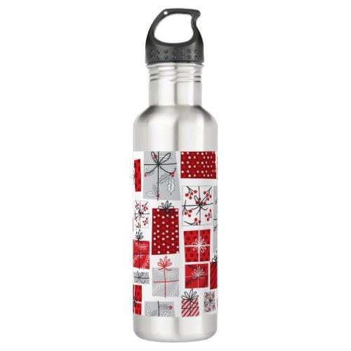 Christmas Holidays Festive Red Silver Modern Gifts Stainless Steel Water Bottle