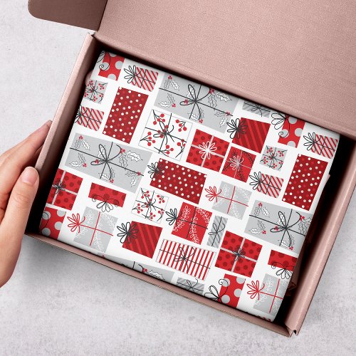 Christmas Holidays Festive Red Silver Modern Gifts Tissue Paper