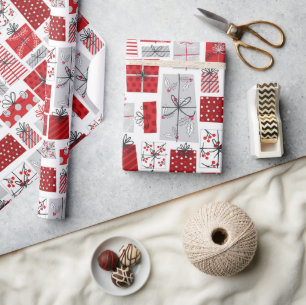 Christmas Holidays Festive Red Silver Modern Gifts Wrapping Paper