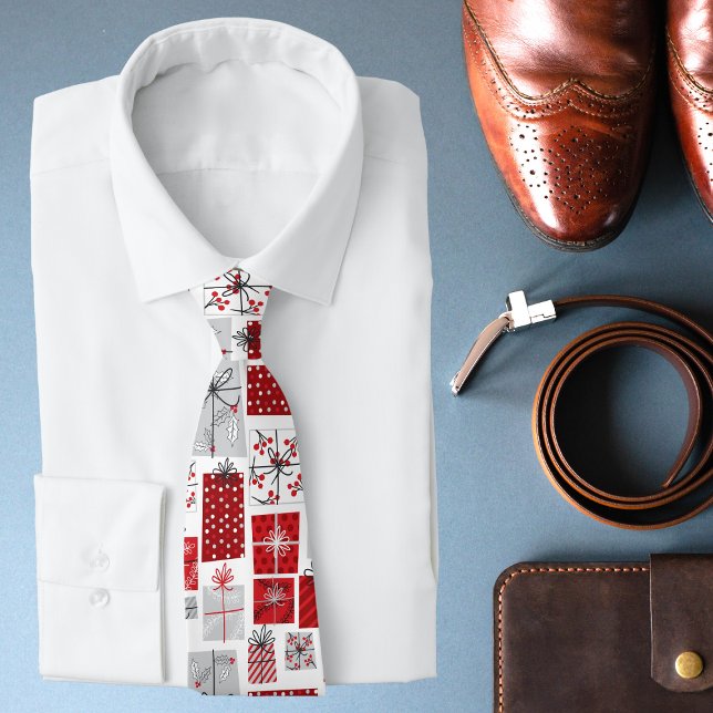 Christmas Holidays Festive Red Silver Modern Neck Tie (Creator Uploaded)