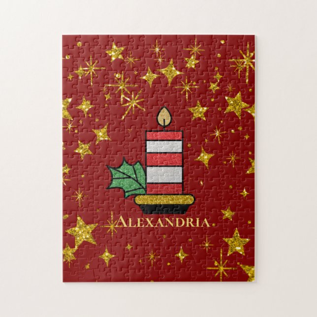 Christmas Holidays Gold Stars Candle Personalize Jigsaw Puzzle (Vertical)