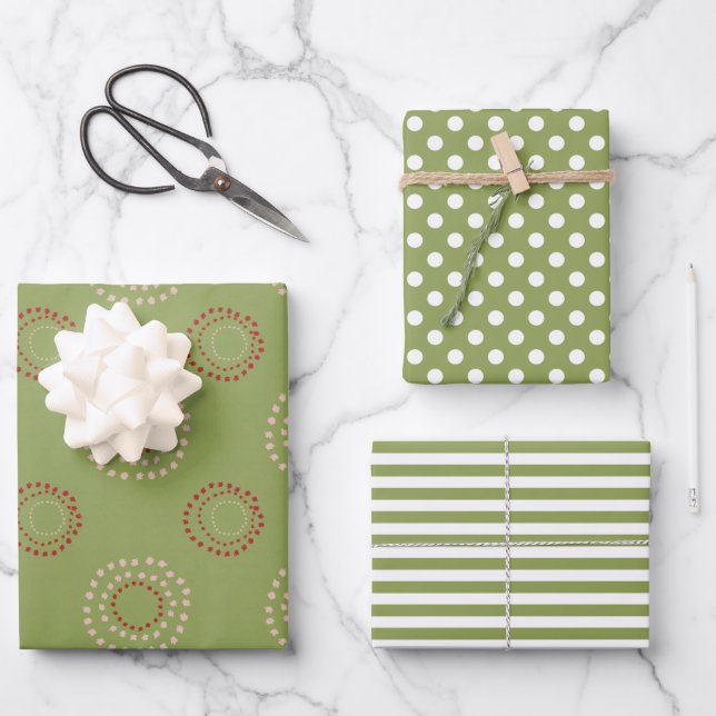 Christmas Holidays Green White Merry and Bright Wrapping Paper Sheets (Front)