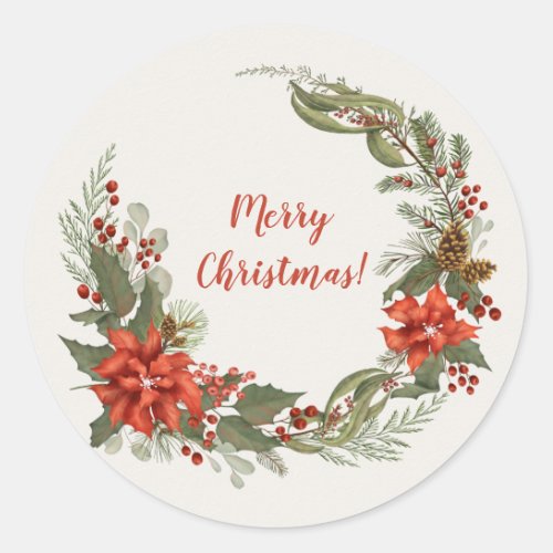 Christmas Holidays Greenery Classic Round Sticker