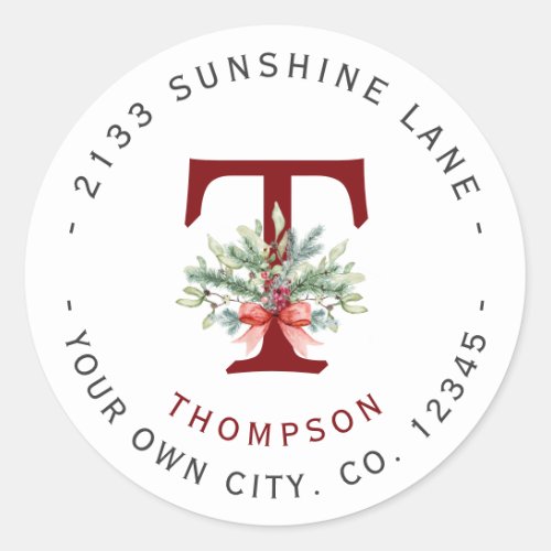 Christmas Holidays Greenery Monogram Address Label