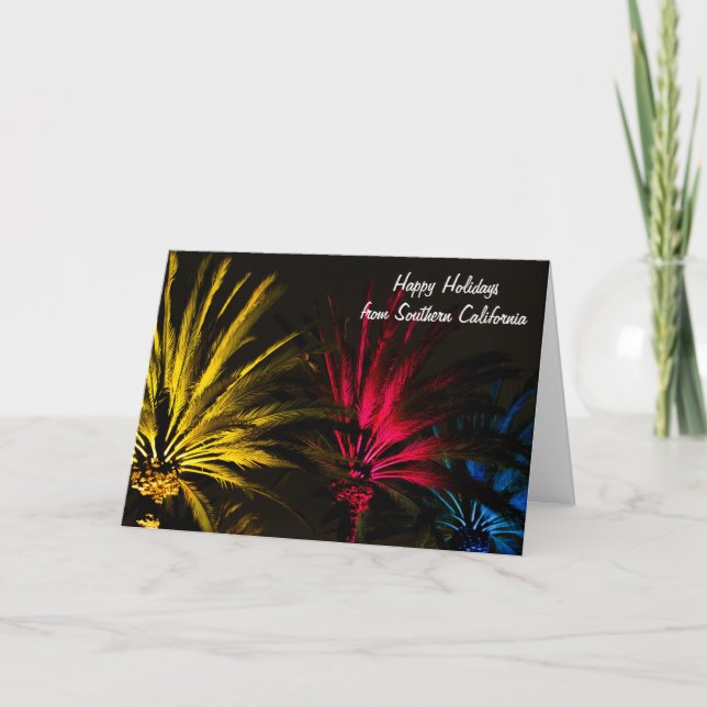Christmas Holidays Lights Palm Tree Holiday Card (Front)