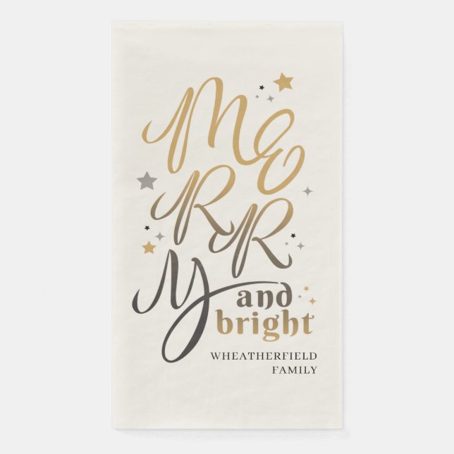 Christmas Holidays Merry and Bright Script Paper Guest Towels (Front)