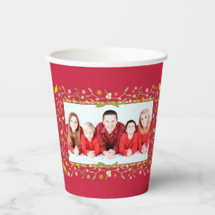 Christmas holidays mistletoe photo frame red paper cups