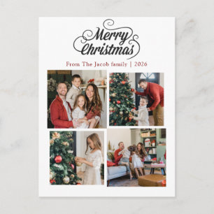 Christmas holidays Modern Typography Four-Photo Holiday Postcard