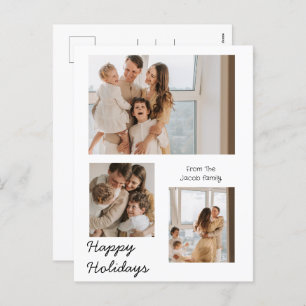 Christmas holidays Modern Typography Three-Photo Holiday Postcard