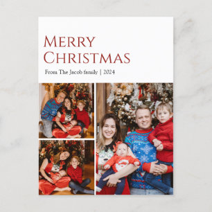 Christmas holidays Modern Typography Three-Photo Holiday Postcard