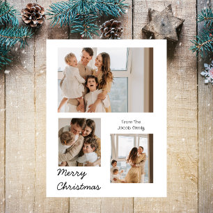 Christmas holidays Modern Typography Three-Photo Holiday Postcard