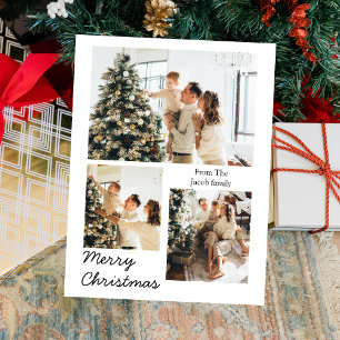 Christmas holidays Modern Typography Three-Photo Holiday Postcard