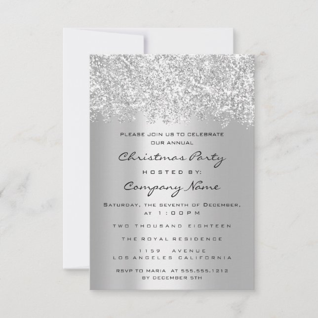 Christmas Holidays New Year Party Glitter Silver Invitation (Front)