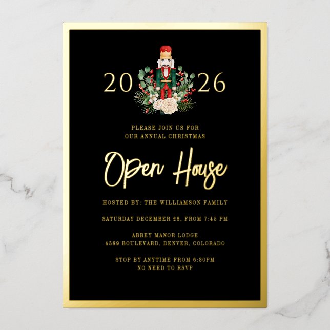 Christmas Holidays Open House Nutcracker Script Foil Invitation (Front)