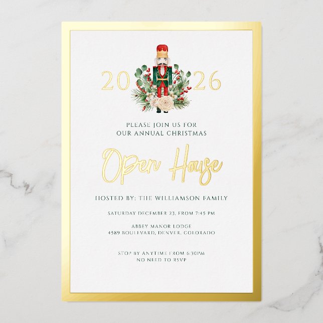 Christmas Holidays Open House Nutcracker Script Foil Invitation (Front)