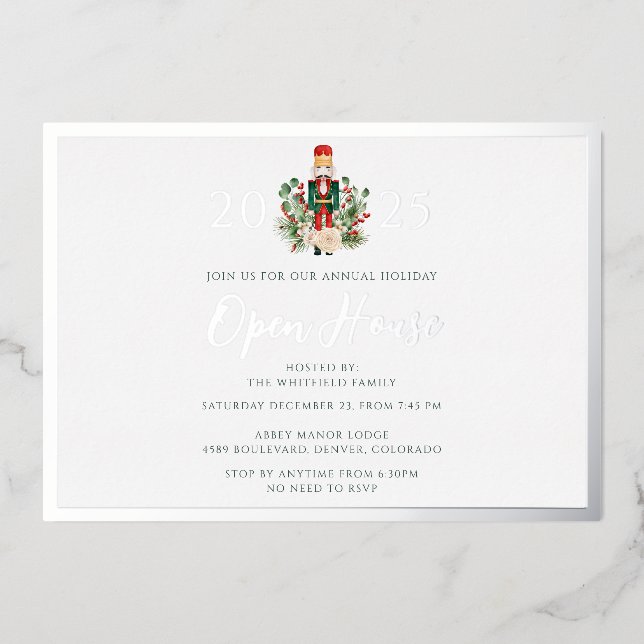 Christmas Holidays Open House Party Foil Invitation (Front)