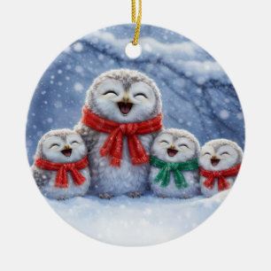 Christmas Holidays Owls in the Snow Cute Ceramic Ornament