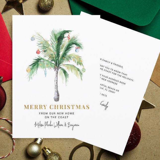Christmas Holidays Palm Tree Moving Coastal Holiday Card (Christmas Tropical Palm Tree Coastal Moving Announcement)