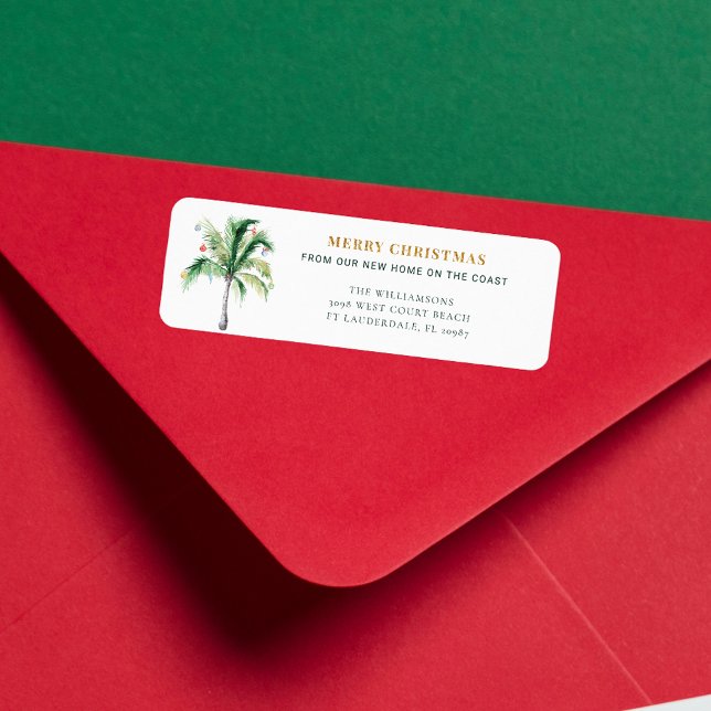 Christmas Holidays Palm Tree Return Address Label (Merry Christmas Palm Tree Coastal Home Return Address Label)