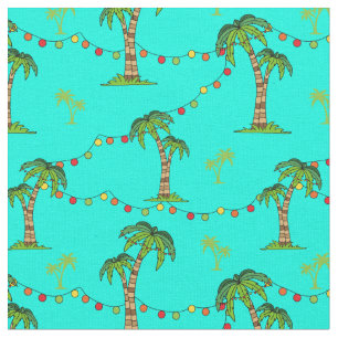 Christmas Holidays Palm Trees and Fairy Lights Fabric